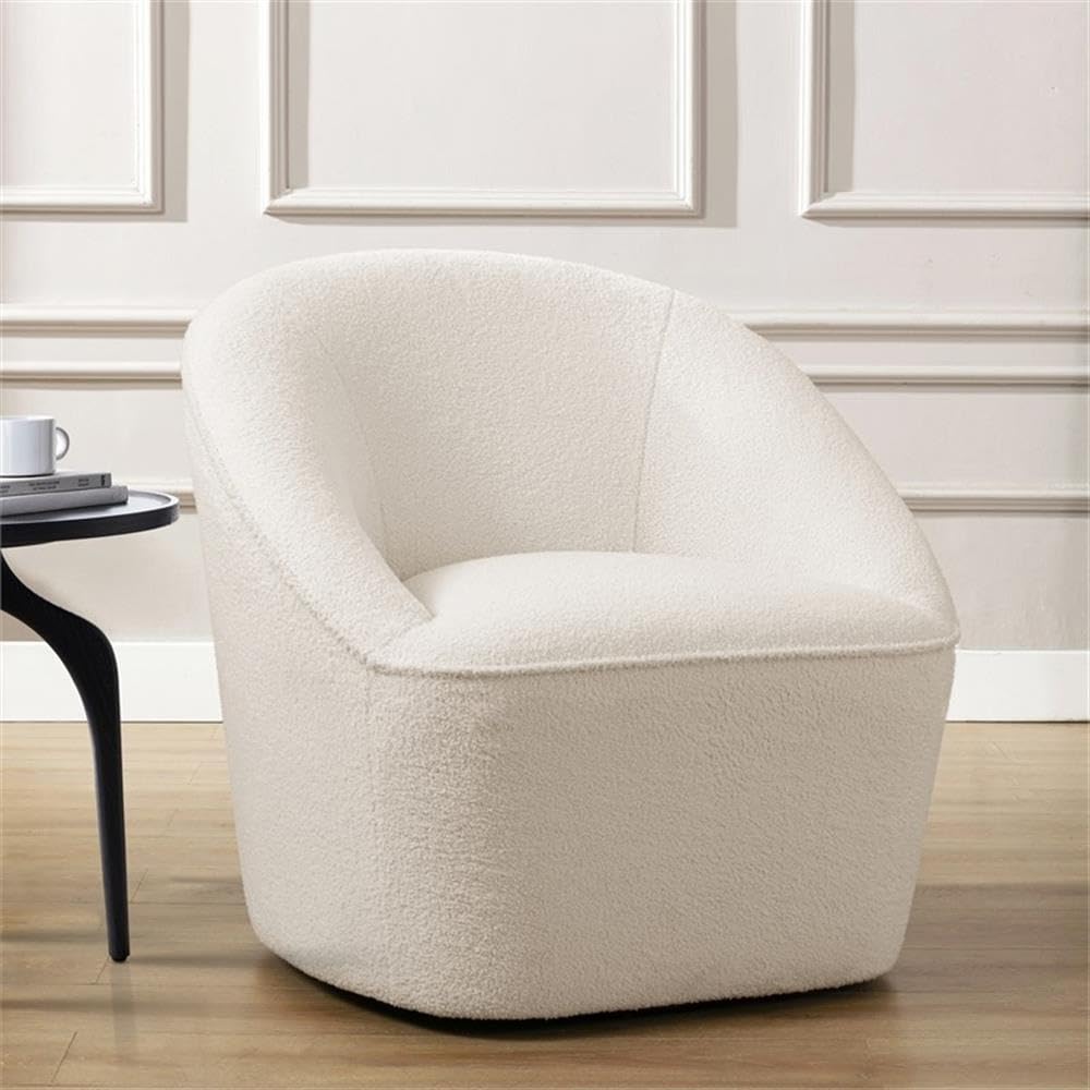 Comfort Pointe Andria Milky White Textured Polyester Boucle Fabric Swivel Accent Chair